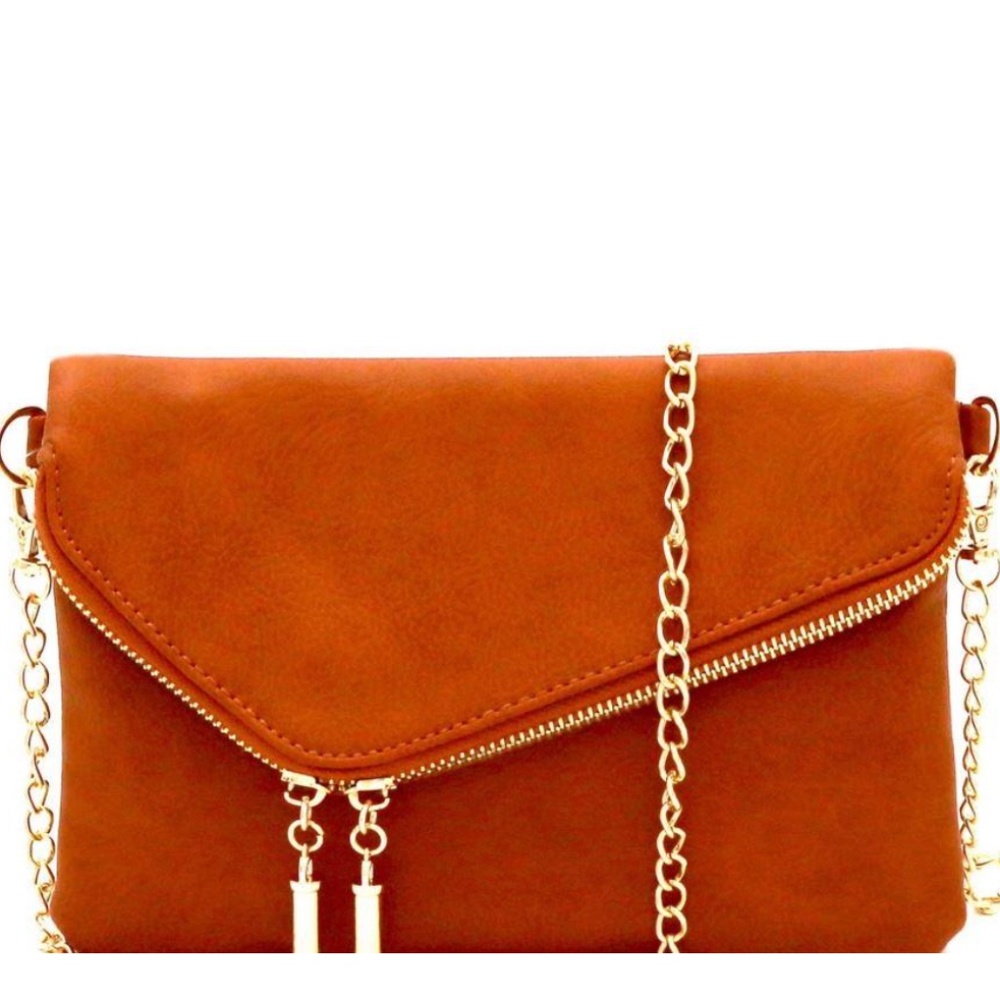 Fashion 2 way flap clutch bag; TAN